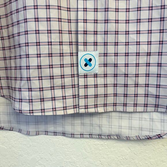 &Collar Button Up Mens Large Range Shirt Slim Plaid Purple White Long Sleeve NEW - Picture 3 of 12